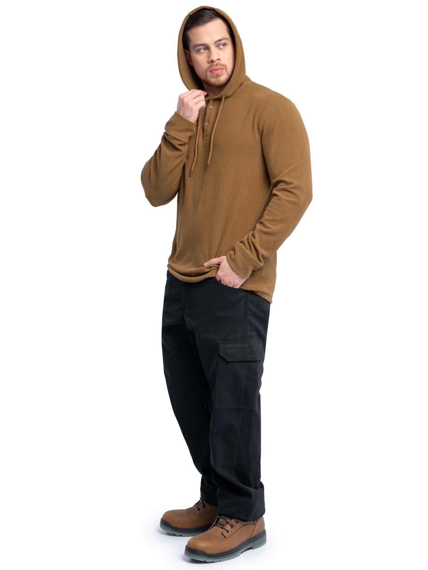 Wrangler Workwear Men's Texture Fleece Pullover Henley Hoodie, Size S-3XL