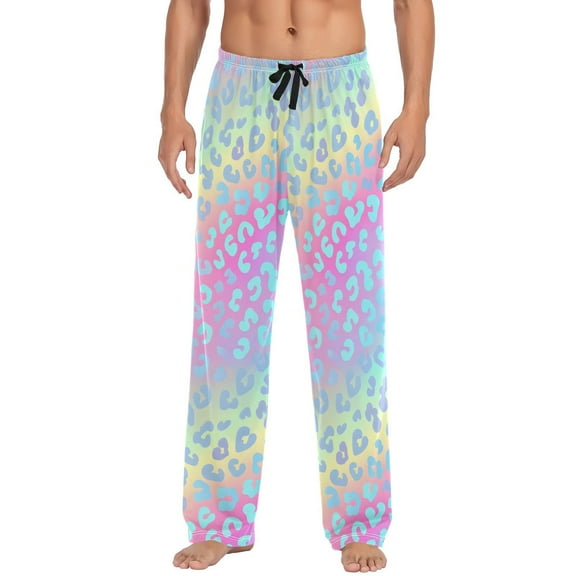 JSTEL Blue Cheetah Print Leopard Rainbow Men's Sleepwear Mens Pajama Pants Bottoms with Pockets, S