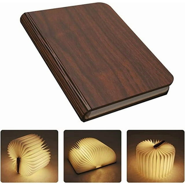 College Student Gifts - Wooden Book Lamp - Portable Folding LED Book Light for Reading, Home & Library Decor, Unique Gift for Book Lovers(Wooden vermilion notebook lamp)