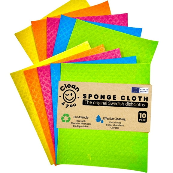 Swedish Dishcloth, Absorbent Washable Cellulose Sponge Cloths, Assorted 10 pack