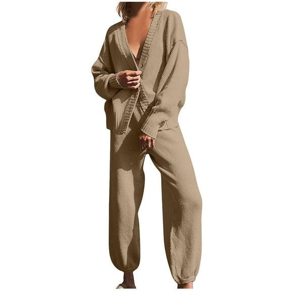 FAIWAD Women's 2 Piece Outfits Sweater Sets Plus Size Knit Cardigan and High Waisted Baggy Pants