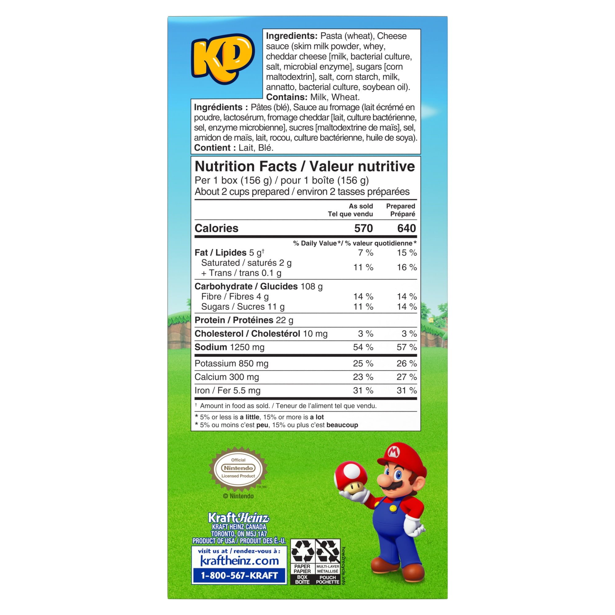 KD Super Mario Power-Up Pasta Shapes Macaroni and Cheese, 156 g Box, Boxed Mac & Cheese - 156g