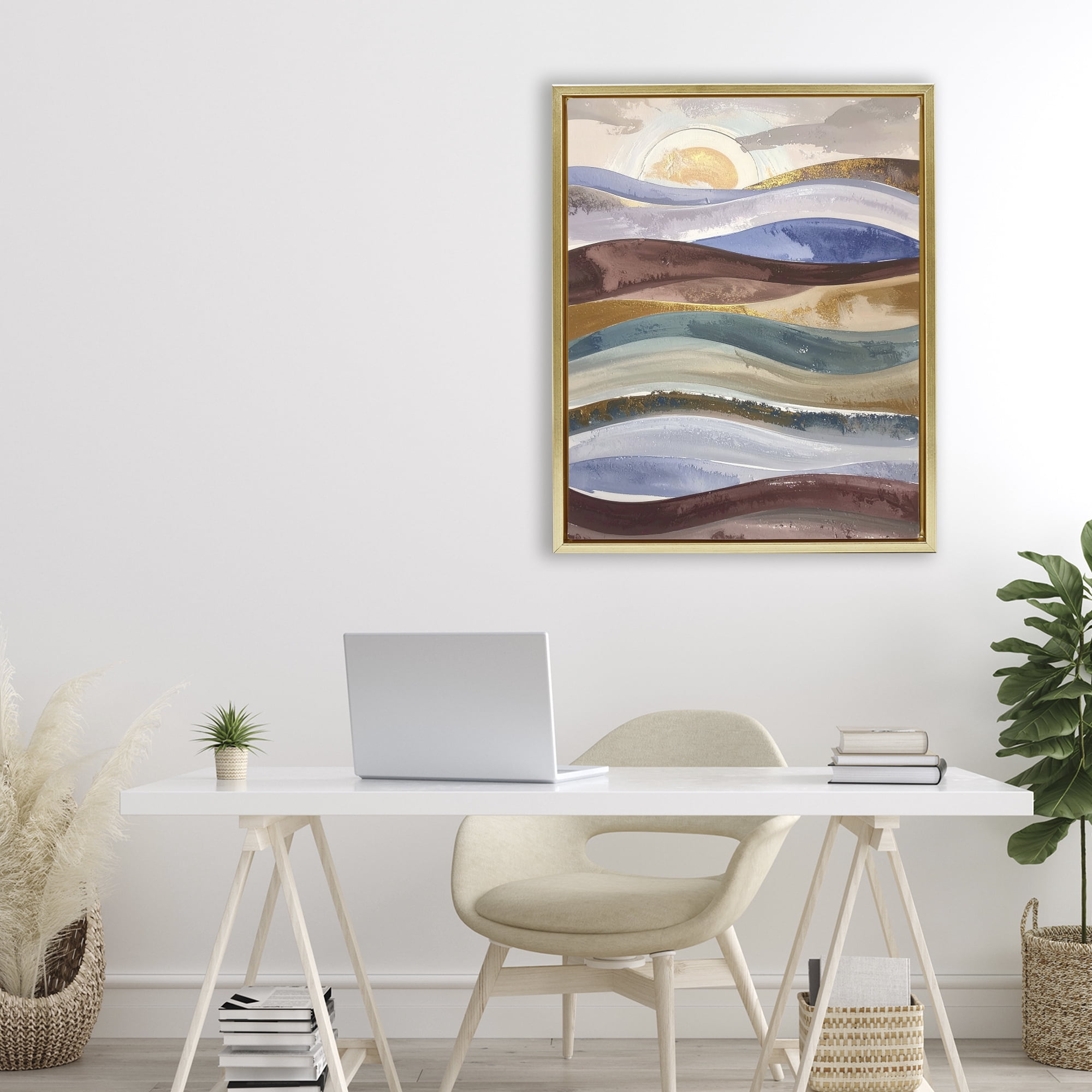 Stupell Industries Layered Ocean Flow Gold Framed Floater Canvas Wall Art, design by Alonza Saunders