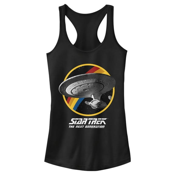 Junior's Star Trek: The Next Generation Rainbow USS Enterprise Circle Galaxy Stars Racerback Tank Top Black Medium