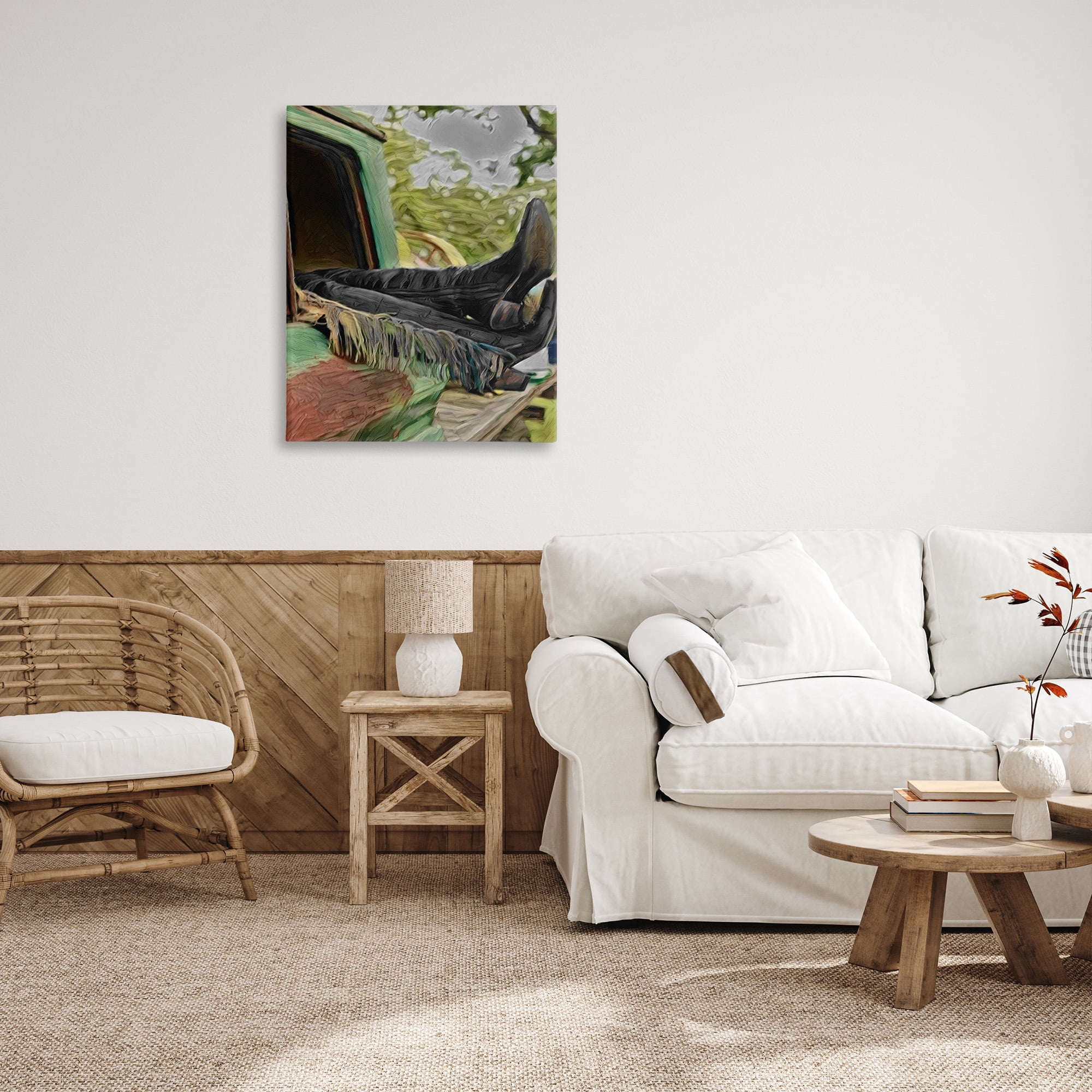 Stupell Industries Relaxing Cowgirl in Nature Transportation Painting Gallery Wrapped Canvas Art Print Wall Art, 30 x 40