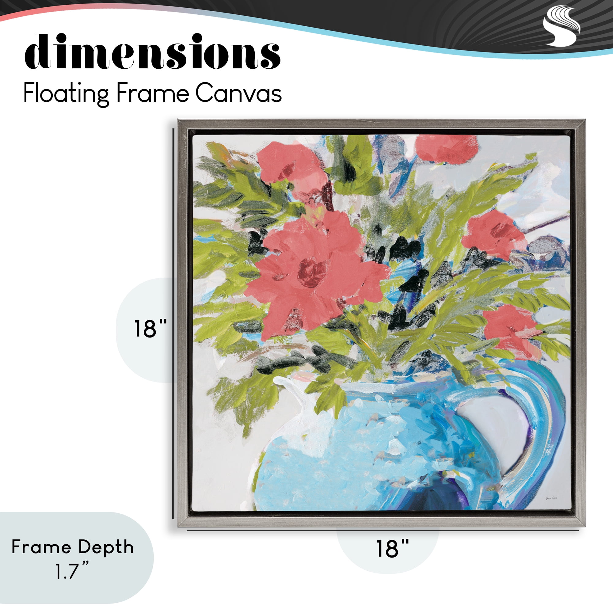 Stupell Industries Daisies in Blue Vase Gray Framed Floater Canvas Wall Art, design by Jane Slivka