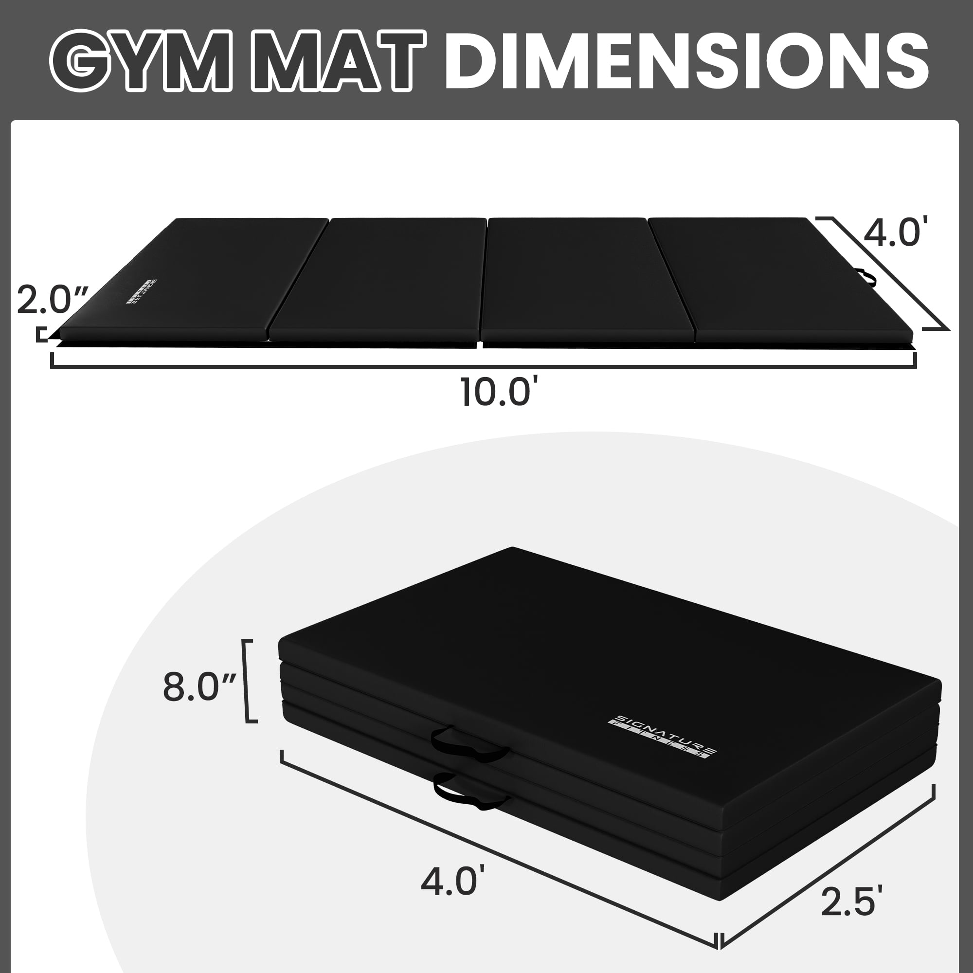 BalanceFrom Folding Exercise Mat, 10ft x 4ft Four Fold Exercise Mat with Carrying Handles for Yoga, MMA, Gymnastics and Home Gym Protective Flooring, 2-inch Thick, Black