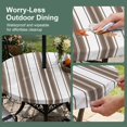 thumbnail image 5 of Round Outdoor Tablecloth with Umbrella Hole and Zipper, Brown Striped Tablecloth with Elastic Waterproof, Modern Thin Line Vertical Stripes Patio Table Covers for 55" - 60" Picnic Pool Tables, 5 of 9