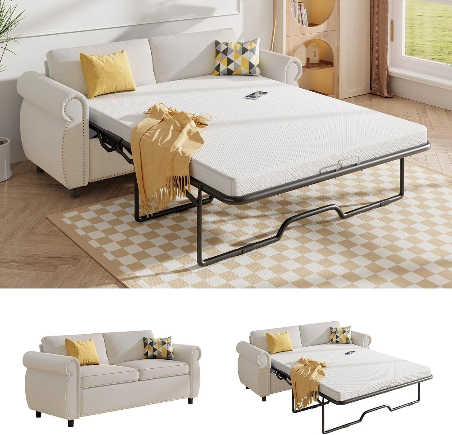 Puremind Queen Size Pull Out Sofa Bed, Convertible Couch Bed with ...
