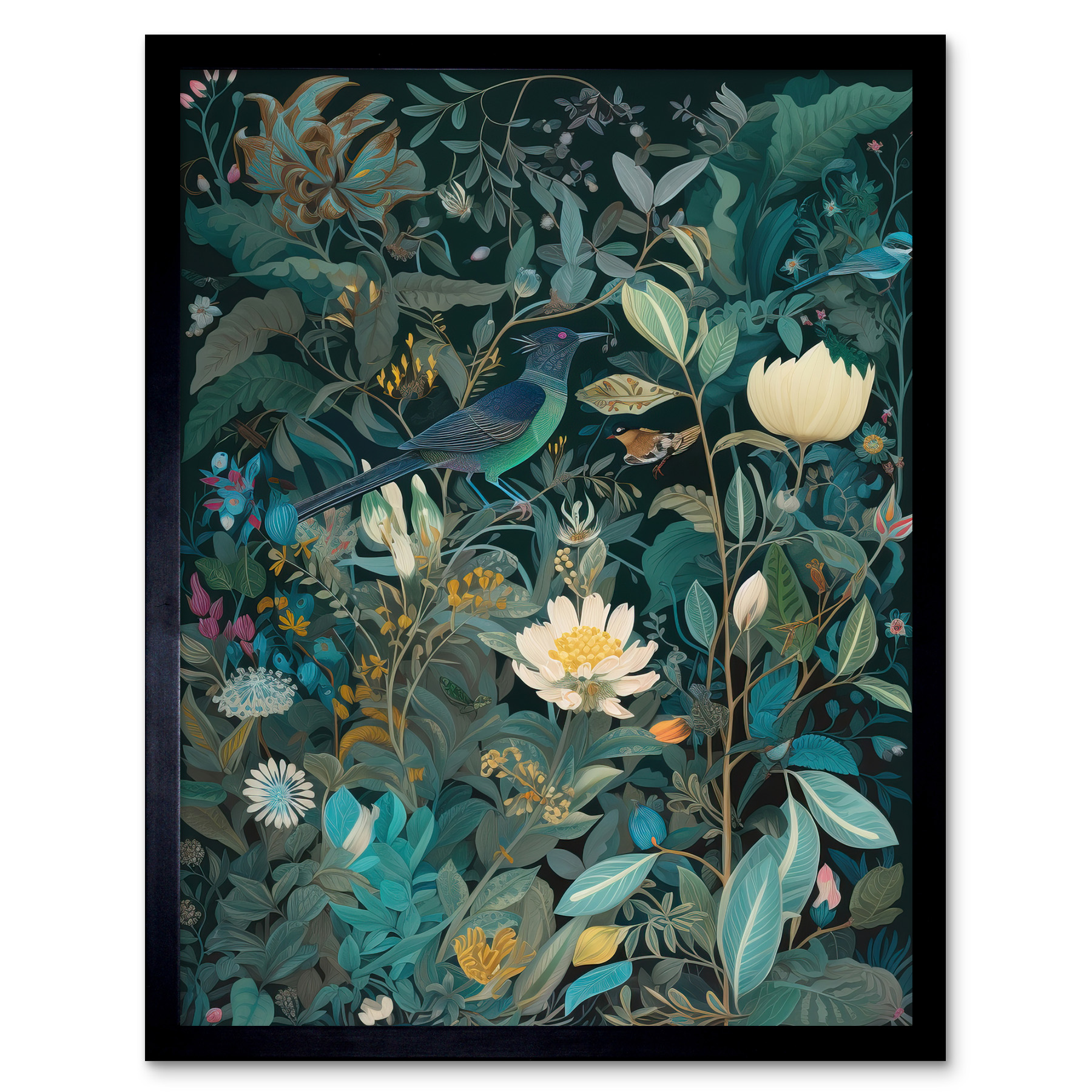 Audubon Style Birds in Blooming Wildflower Field Art Print Framed ...