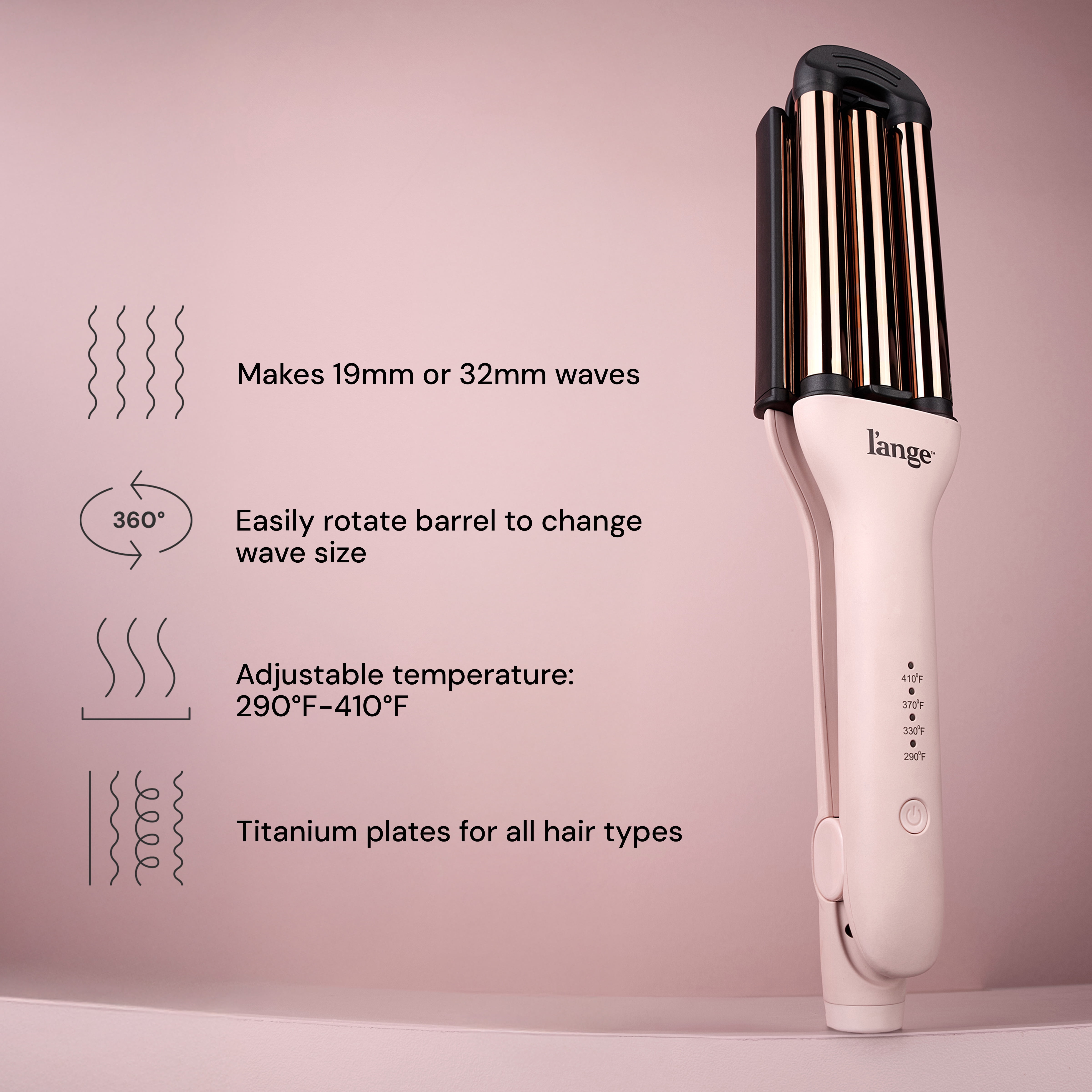 L'ANGE Hair VersaWaver Adjustable Titanium Waver | Pick 19mm or 32mm Waves with 1 Tool | Titanium 3-Barrel Waving Tool (Black)