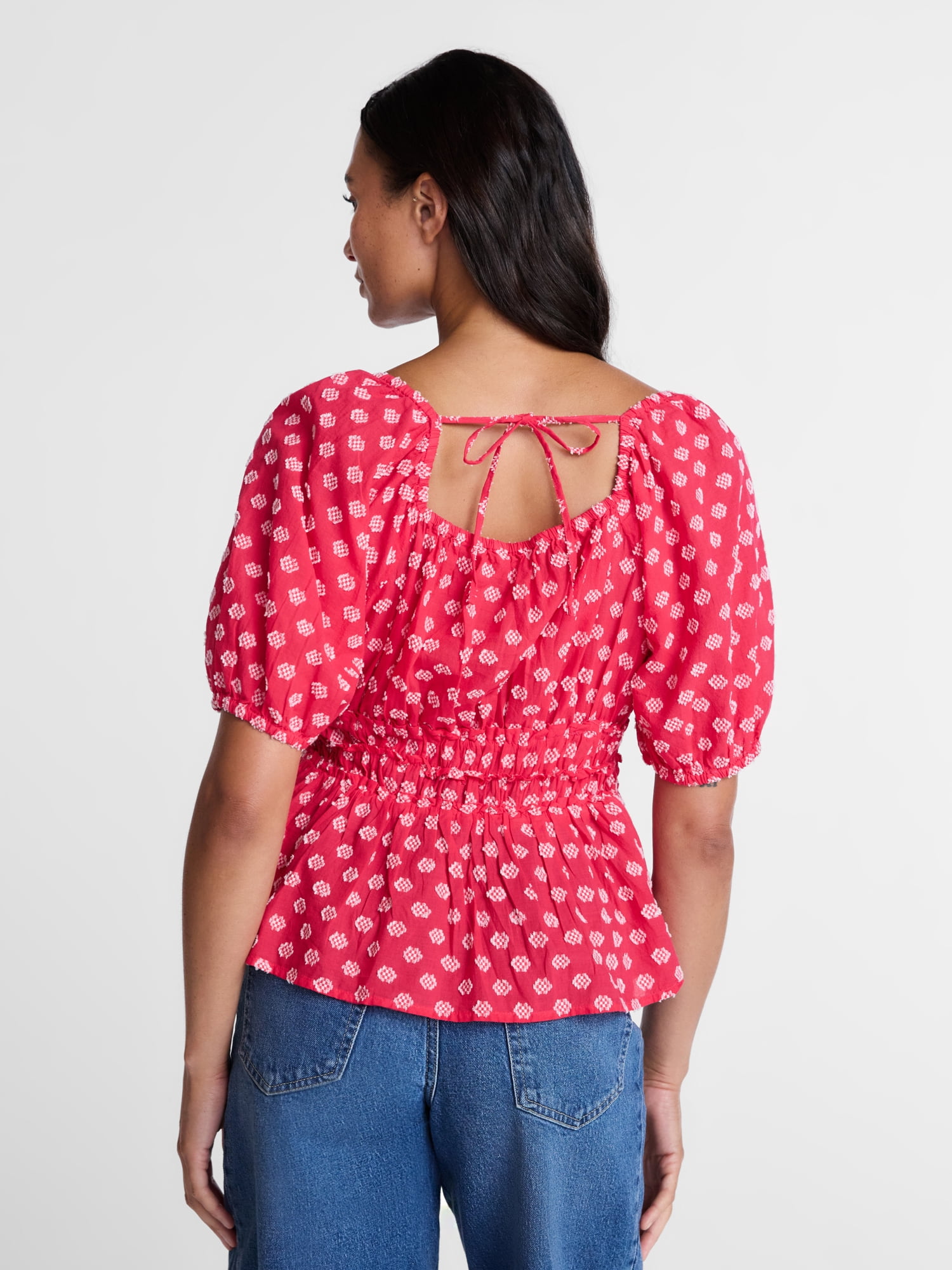 Time and Tru Women's Puff Sleeve Square Neck Top, Sizes XS-XXXL