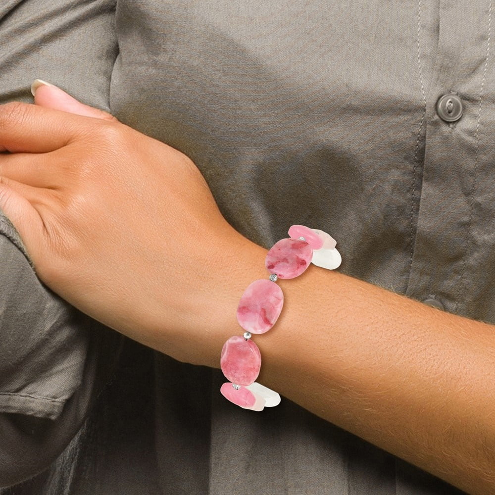 Diamond2Deal 925 Sterling Silver Pink Agate, Pink/Jade/Rose Quartz/Crystal Bracelet for Women 9.5"
