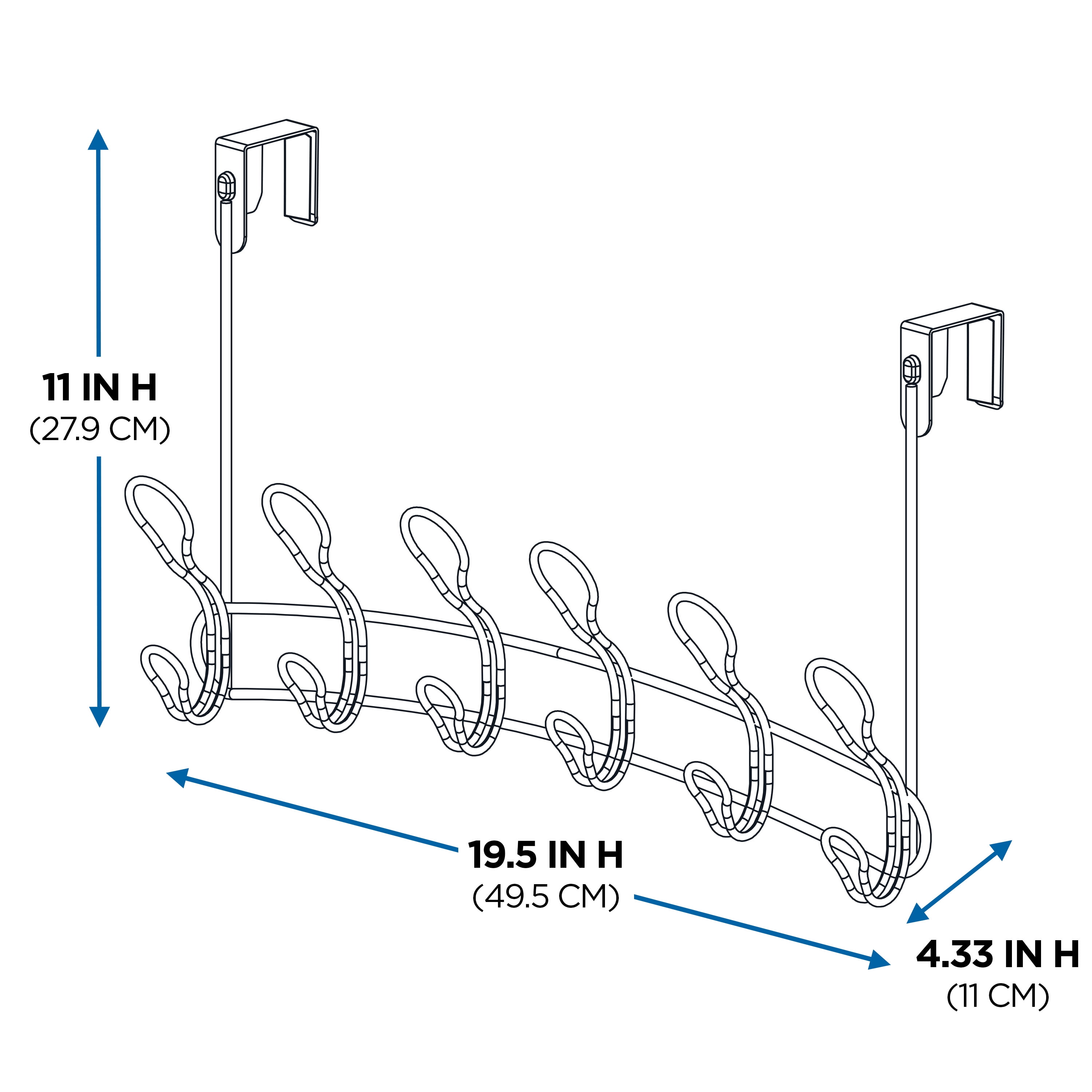 Mainstays SnugFit Over-the-Door Hooks 6 Double Metal Hooks No