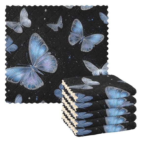 6 Pieces of Kitchen Towels 11x11Inch Kitchen Dish Cloths Kitchen Dish Towels Reuseable Cleaning Cloths Cute Blue Butterflysnowflakes