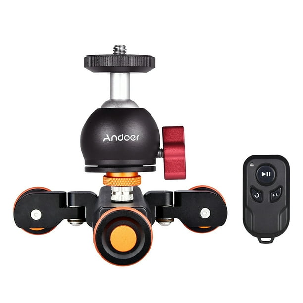 Carro de vídeo Andoer L4 PRO Cámara motorizada de video Dolly con indicación de escala Control deslizante eléctrico Control remoto inalámbrico Mini patín deslizante ajustable de 3 velocidades para cám Andoer Videoclip