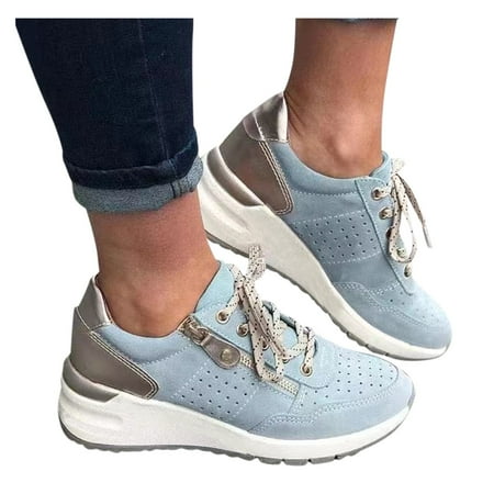 

Cathalem Shoes Breathable Mesh Women s Fashion FlatBottom Wedges Casual Women s casual shoes Women Comfortable Heels Blue 9.5