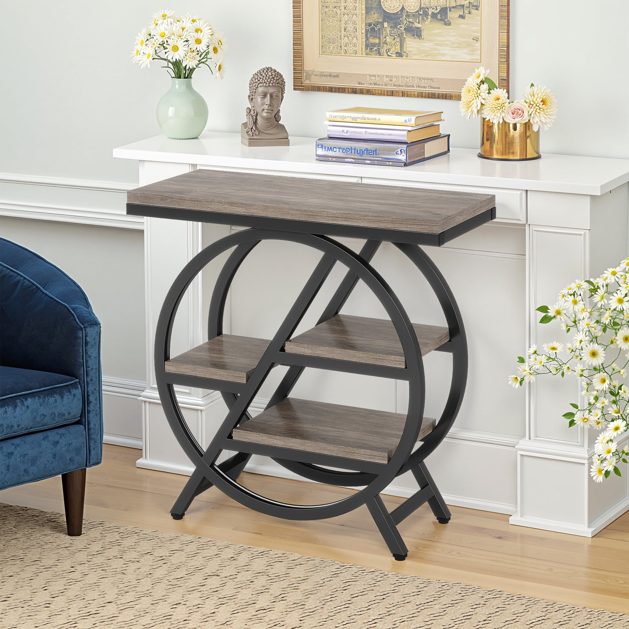 MAYEERTY 4-Tier Storage Side Table, Industrial End Table with Staggered Design, Multi-Purpose Snack & Laptop Table for Small Spaces