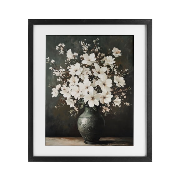 Stupell Industries French Country Traditional Elegant White Bouquet Black Framed Print Under Glass, 13 x 16, by Petals Prints Design