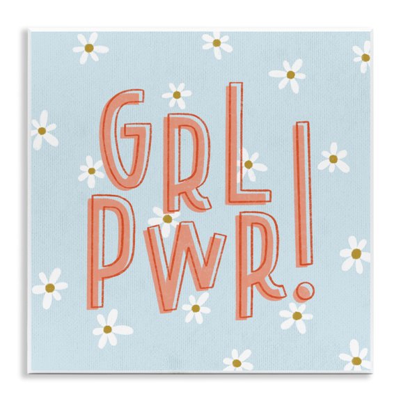 Stupell Industries Girl Power with Daisy Patterns Quotes and Sayings Painting Unframed Art Print Wall Art, 12 x 12
