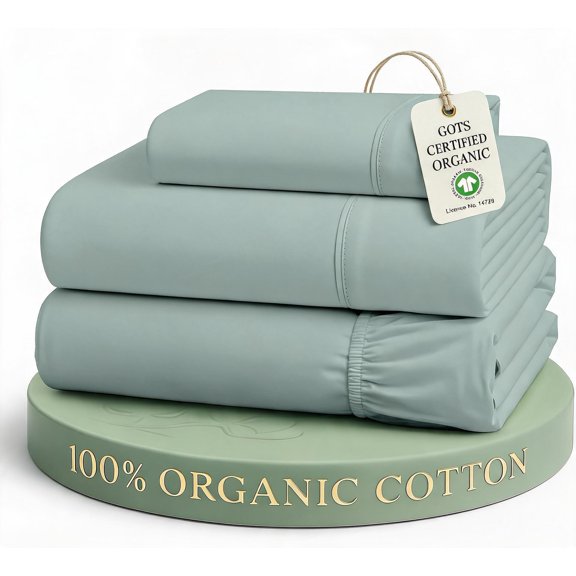 Twin Bed Sheet Set 100% Organic Cotton Percale French Blue