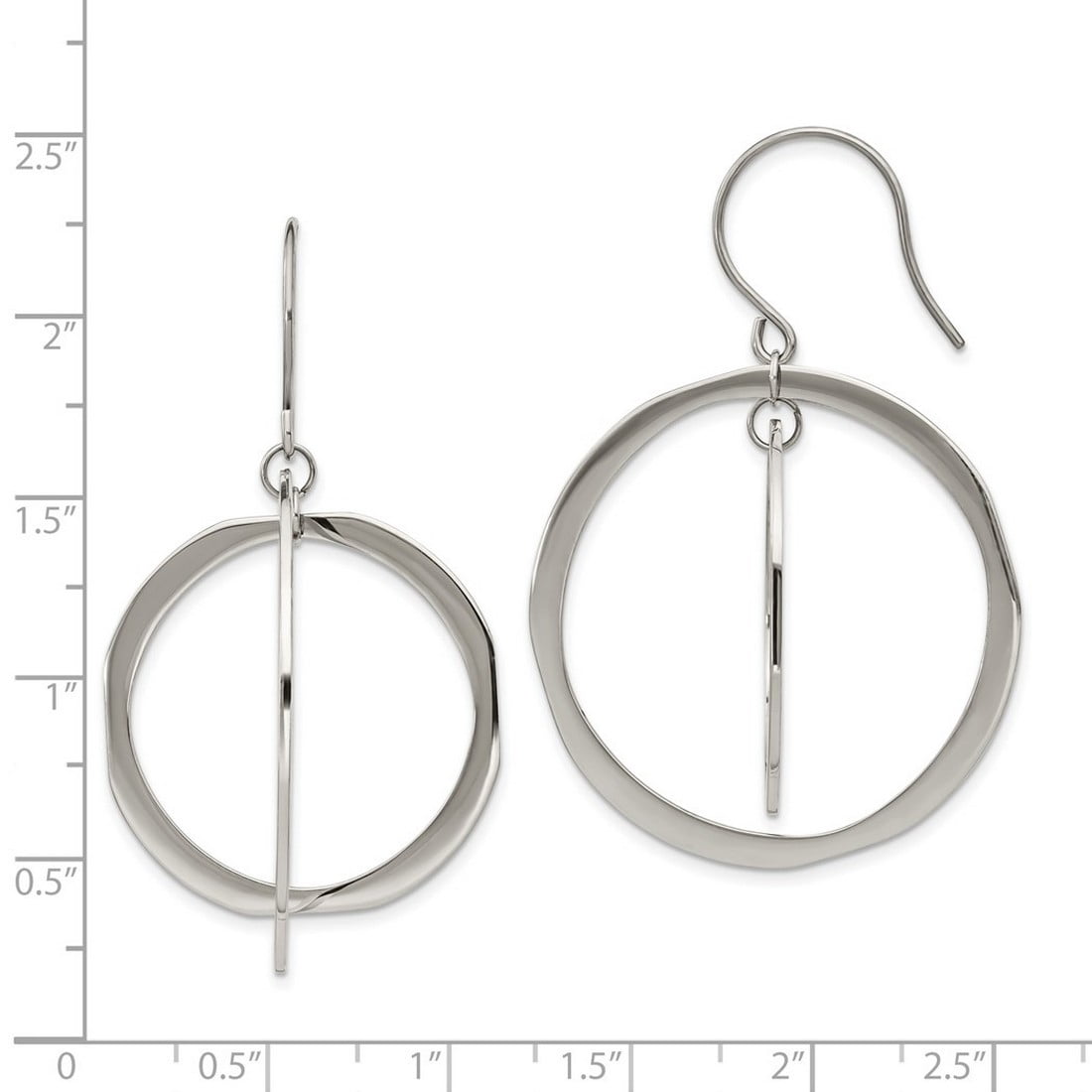 Stainless Steel Polished Circles Dangle Shepherd Hook Earrings 50.4x27.1mm Wide Dangle Earring for Women