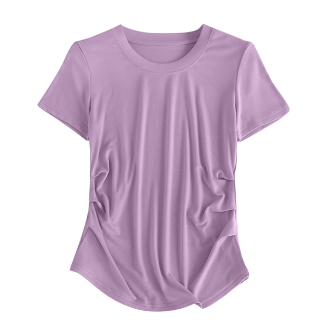 Timegard Summer Tops for Women Crew Neck Short Sleeve Comfy Side Split Tee Solid Color Casual Shirts Tops