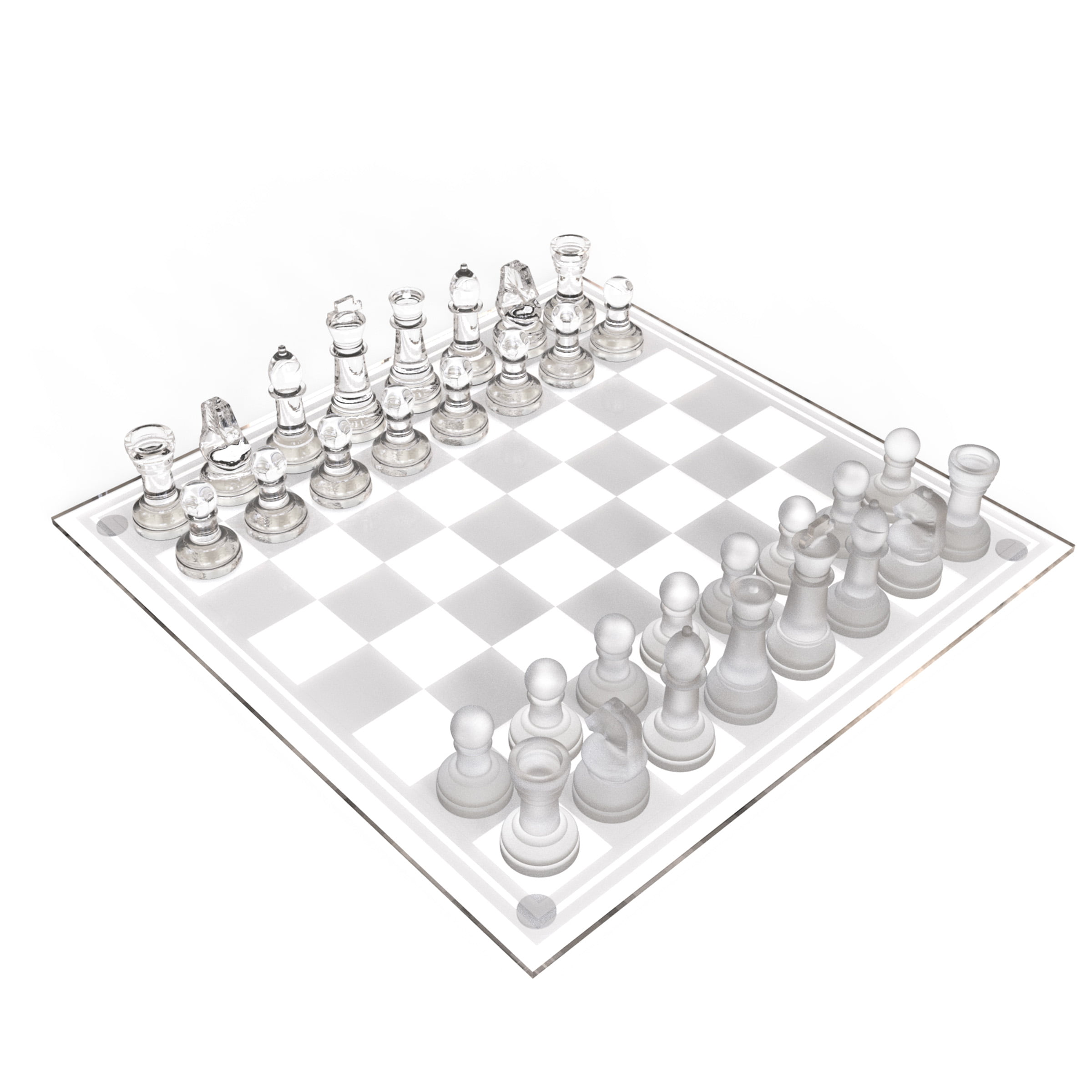 Fundex Etched Glass Chess Games Clear And Frosted Board Complete Set 15  Inch