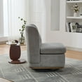 thumbnail image 5 of Wide Modern Chenille Cushioned Armless Chair in Soft Beige, 360° Swivel Design with Pillow, Sturdy Metal Base, Comfortable Accent Seat, 5 of 8