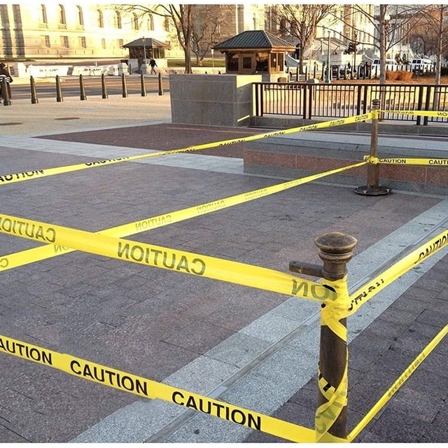 Cinta de advertencia, cinta adhesiva de seguridad amarilla 4,8 cm x 25 m Adhesivo negro y amarillo para áreas peligrosas interiores y exteriores 2 piezas