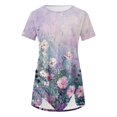 thumbnail image 5 of Summer Savings Clearance kttectoa Tunic Irregular Hem Casual Tops Ornamental Buttons Blouses for Women Floral Print Tee Tops Short Sleeve Round Neck Blouse for Womens Fall Savings Travel, 5 of 6