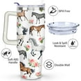 thumbnail image 3 of Watercolor Horse Flowers 40 Oz Tumbler with Handle Lid and Straw, Stainless Steel Double Walled Vacuum Insulated Cup, Cute Birthday Gifts Tumbler for Women Men Friends, 3 of 7