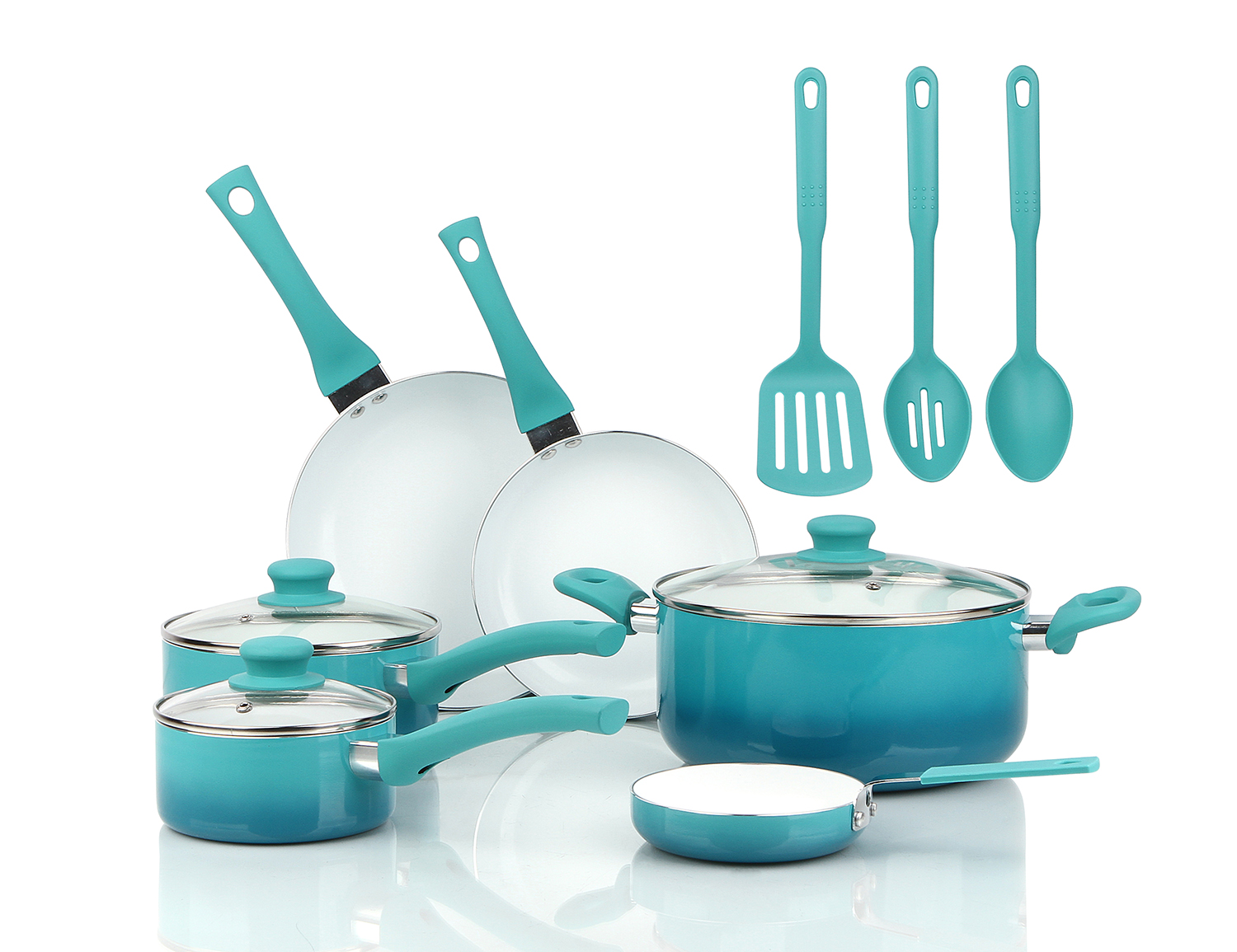 Ceramic Nonstick 12 Pc Cookware Set, Teal Home Kitchen Cook, Pots