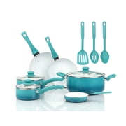 Mainstays Ceramic Nonstick 12 Piece Cookware Set, Teal Ombre