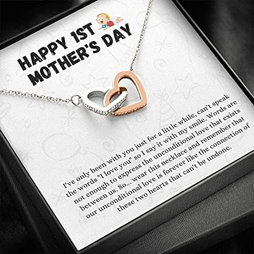 To My Mommy Necklace, Interlocking Hearts Necklace Message Card, Birthday, Christmas, Anniversary, Holiday, Mother's Day, Jewelry for Woman 1st Mothers Day, Gift for New Mom, New Mom Gift