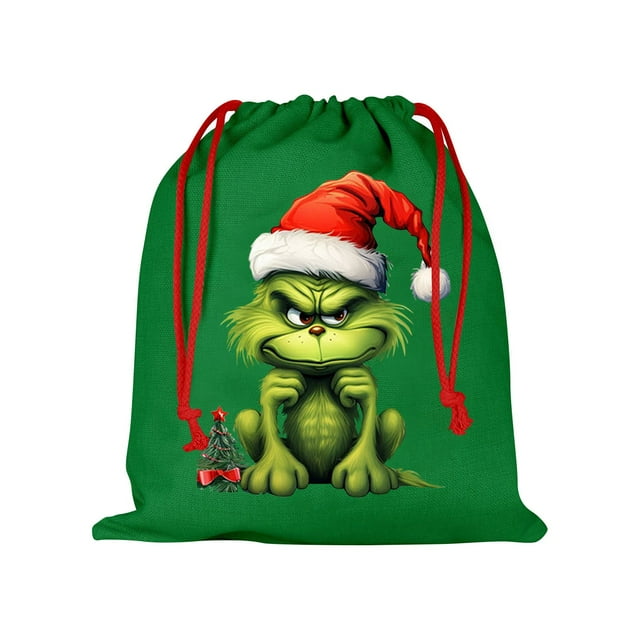 Cartoon Green Printing Drawstring Holiday Gift Bag Gift Gift Candy Bag Children'S Holiday Snack Bag Gift Bag Gift Children's Holiday Snack Bag Gift Bag Gift Home Decorations