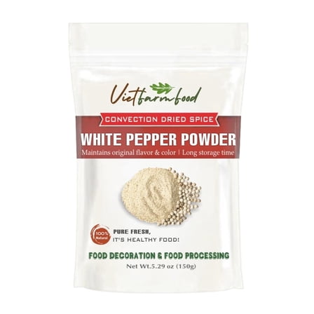 WHITE PEPPER POWDER 5.29 Oz (150g) VIETFARMFOOD: Pure, natural freeze-dried spice made from real vegetables and fruits - perfect for enhancing every meal, from cooking, baking, salads, soups, sauces