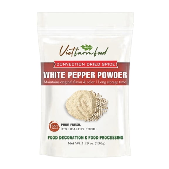 WHITE PEPPER POWDER 5.29 Oz (150g) VIETFARMFOOD: Pure, natural freeze-dried spice made from real vegetables and fruits - perfect for enhancing every meal, from cooking, baking, salads, soups, sauces