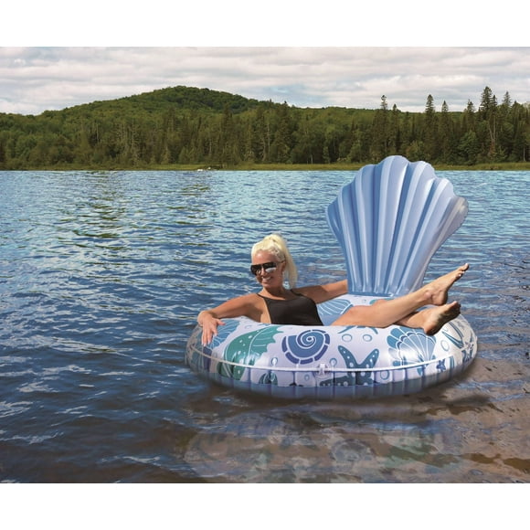 Pathfinder Inflatable 57" 1-Person Unisex Clam Shell Float with Seashore Design and Cupholder
