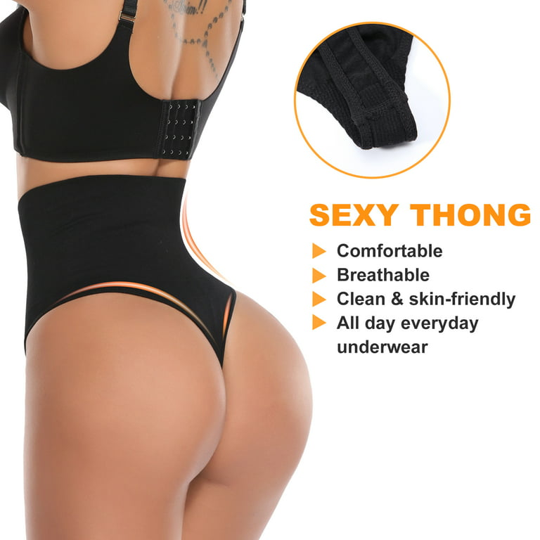 QRIC Women's High Waist Tummy Control Shapewear Waist Cincher Girdle Thong  Panties Hip Lifter Seamless Body Shaper Underwear - Black (S) 