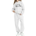 thumbnail image 5 of Kids 2 Piece Sweatsuit Set Hooded Print Sweatshirts Elastic Waist Jogger Pants Casual Sports Outfits With Pockets (160, White-C), 5 of 5