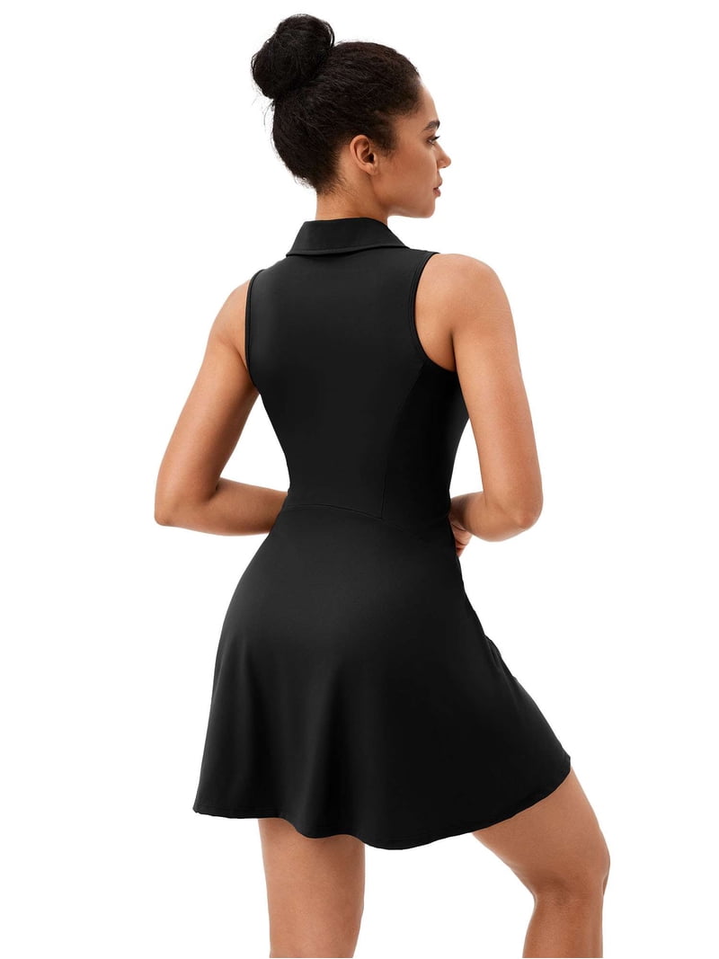 Deago Tennis Dress for Women Athletic Dress Zip Up Polo Sleeveless Golf  Workout Exercise Dresses (Black, L) - Walmart.com