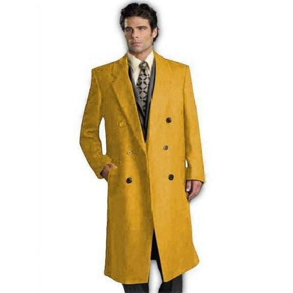DBCoat Men's Wool Long Designer Men's Wool Men's Peacoat Sale Double Breasted Overcoat Style Full Length Gold
