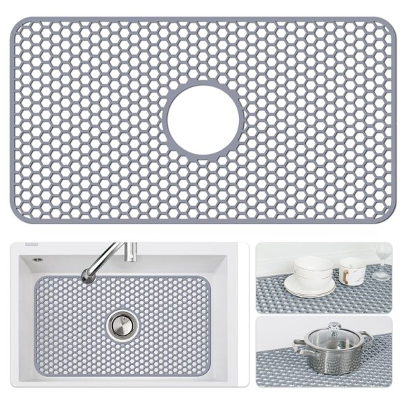 Bestjing Alfombrilla de silicona para fregadero – Protectores para fregadero de cocina con drenaje central de 26.0 x 14.0 in, accesorio de rejilla de cocina, alfombrilla antideslizante resistente al c