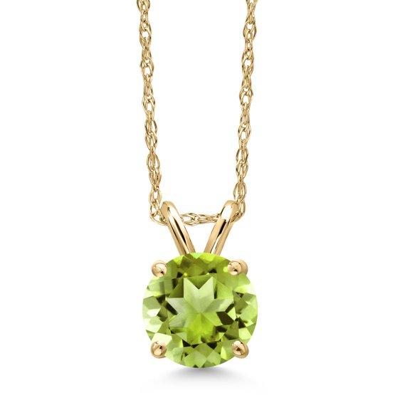 Gem Stone King 14K Yellow Gold Green Peridot Pendant Necklace for Women | 1.00 Cttw | Gemstone August Birthstone | Round 6MM | With 18 inch Chain