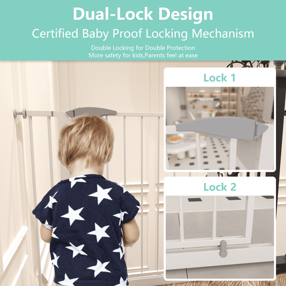 29.5-45.3" Wide Baby Gate for Stairs, Dog Gate Indoor for Doorways, No Drilling Pressure Mounted Pet Gates for Kids, Easy Walk Through,Safety Gate Door for Child and Pets