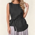 thumbnail image 2 of Ashirexll Summer Tops for Women Women Round Neck Sleeveless Waist Asymmetrical Hem Solid Color Casual Blouse Top, 2 of 7