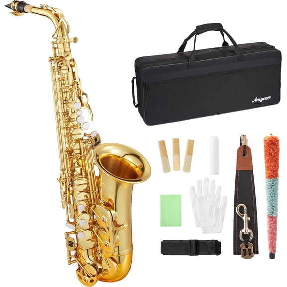 Senfot Professional Eb Alto Saxophone Kit: Complete Set with Hard Case, Mouthpiece, Cleaning Accessories (Rod, Cloth, Gloves), Ready for Practice & Performance