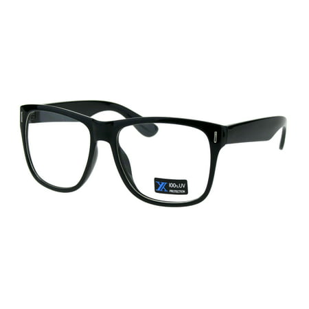 Mens Black Horn Rim Clear Lens Hipster Plastic Rectangular Eyeglasses