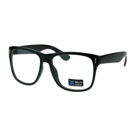 Mens Black Horn Rim Clear Lens Hipster Plastic Rectangular (Best Glue For Plastic Eyeglass Frames)